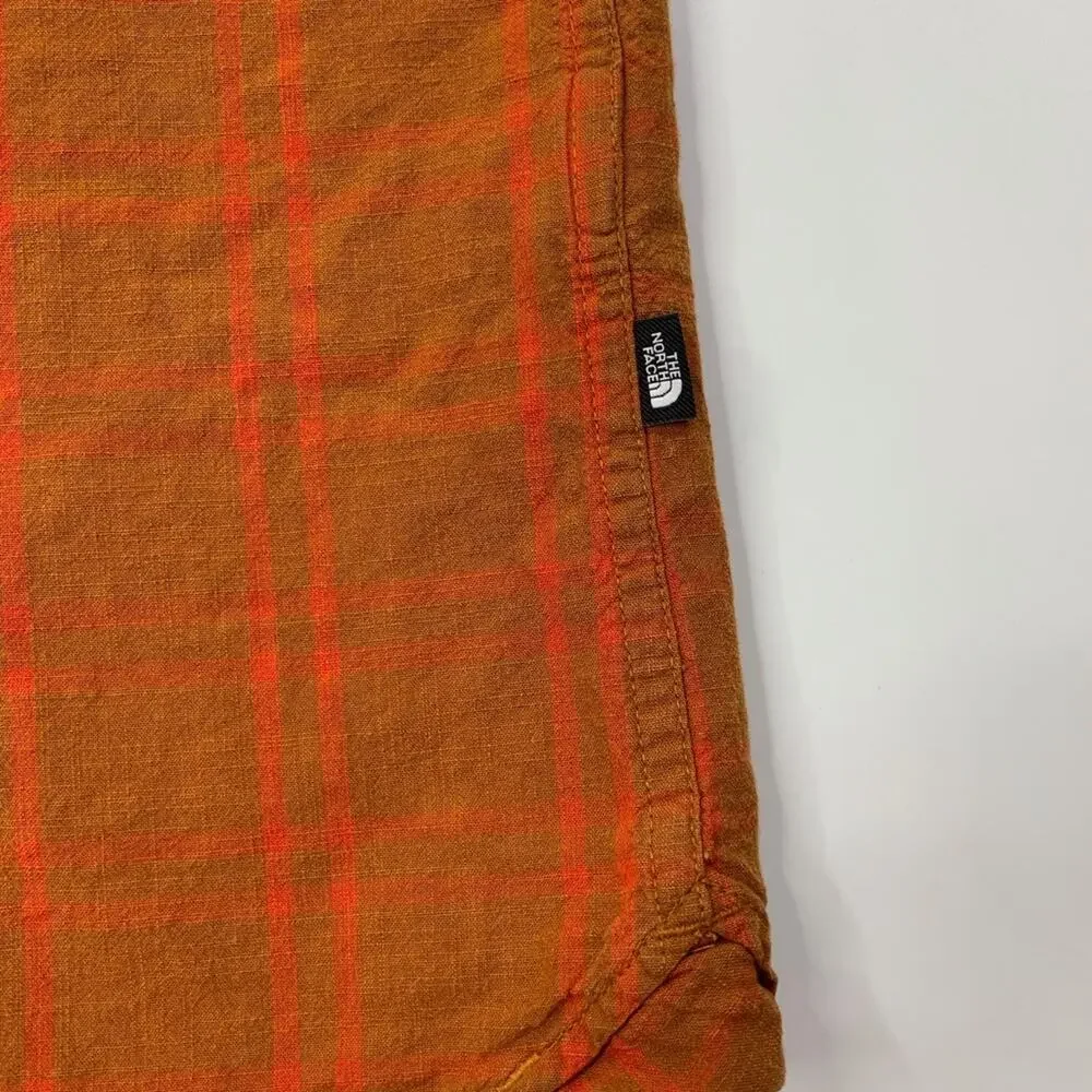 The North Face Shirt Mens Large Spice Coral Cotton Button Up Plaid Short Sleeve